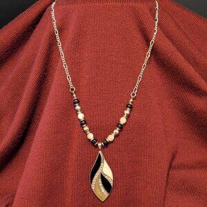 Beige Black and Gold Leaf Pendant Necklace